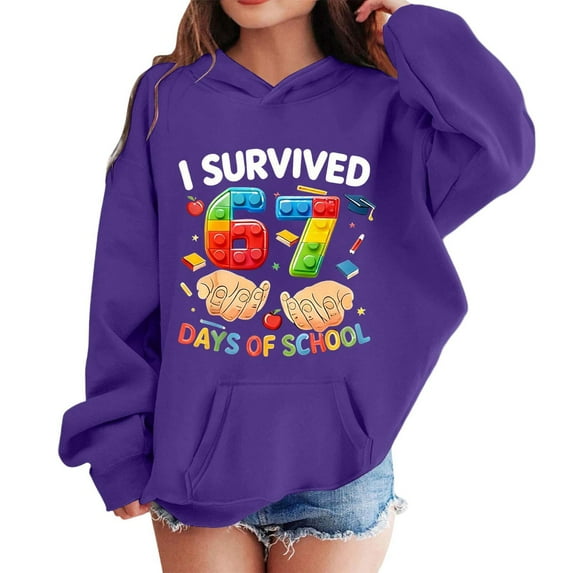 Kids Hoodies Sweatshirts 6 7 Six Seven Letter Hoodies Sweatshirts Comfortable Girls Long Sleeve Hooded Sweatshirt With Pocket Cute Print Pullover Athletic Hoodie For Kids Dark Purple 130(5-6 Years)
