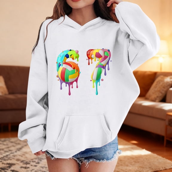 Kids Hoodies Sweatshirts 6 7 Six Seven Letter Hoodies Sweatshirts Comfortable Kids Graphic Print Hooded Sweatshirt With Front Pocket Cozy Pullover For Boys And Girls White 160(13-14 Years)