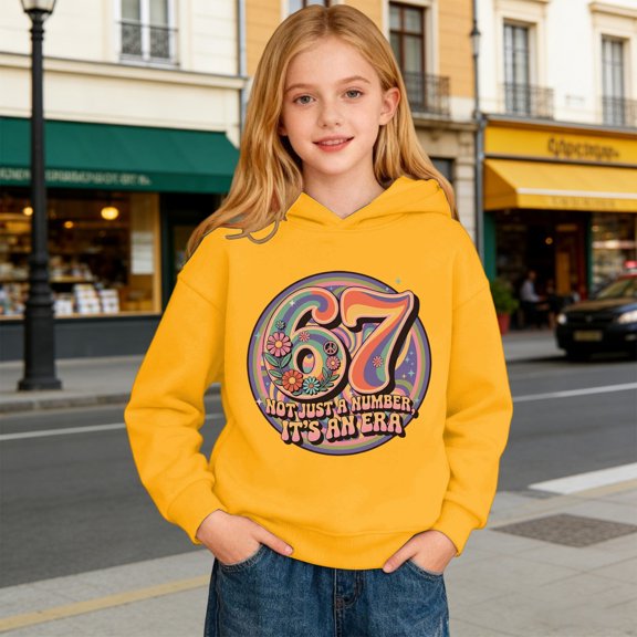 Kids Hoodies Sweatshirts 6 7 Six Seven Letter Hoodies Sweatshirts Comfortable Kids' Graphic Print Hooded Sweatshirt Soft Fleece Pullover For Girls And Boys Cozy Playwear Yellow 150(11-12 Yeas)