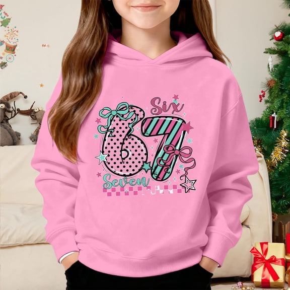 Kids Hoodies Sweatshirts 6 7 Six Seven Letter Hoodies Sweatshirts Comfortable Kids' Graphic Print Hooded Sweatshirt Unisex Pullover Fleece Jacket Pink 110(3-4 Years)