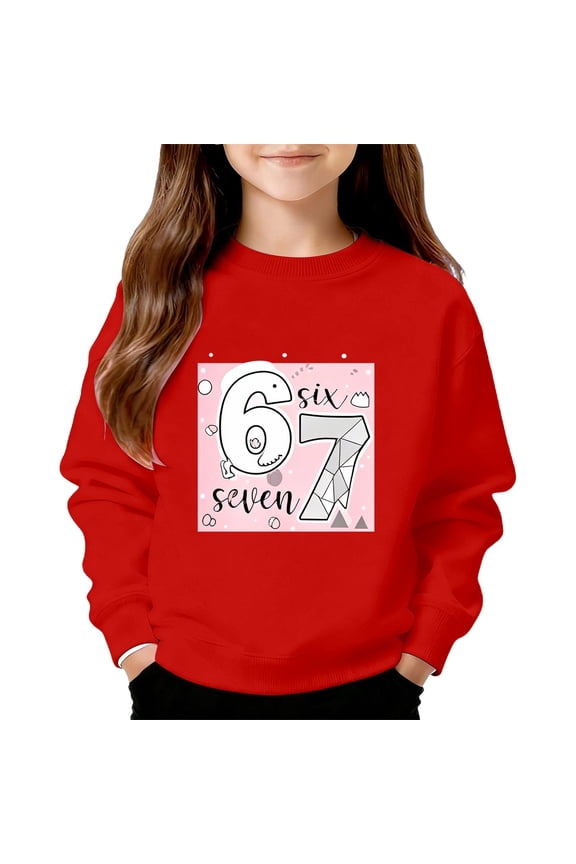 Kids Hoodies Sweatshirts 6 7 Six Seven Letter Hoodies Sweatshirts Comfortable Kids Unisex “67” Graphic Crewneck Sweatshirt (No Hood) Red 120(4-5 Years)
