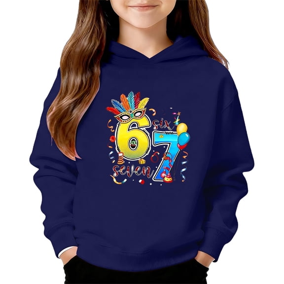Kids Hoodies Sweatshirts 6 7 Six Seven Letter Hoodies Sweatshirts Comfortable Kids Unisex “67” Graphic Hoodie Navy 150(11-12 Years)