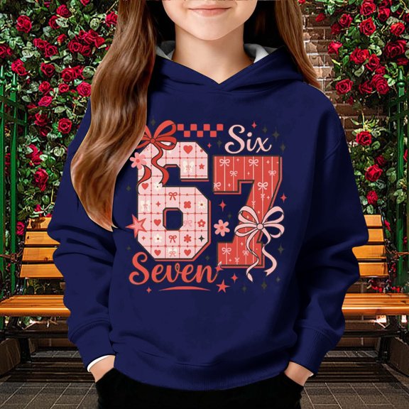 Kids Hoodies Sweatshirts 6 7 Six Seven Letter Hoodies Sweatshirts Comfortable Kids Valentine'S Day Graphic Print Hooded Sweatshirt For Girls And Boys Pullover With Funny Design Navy 130(7-8 Years)
