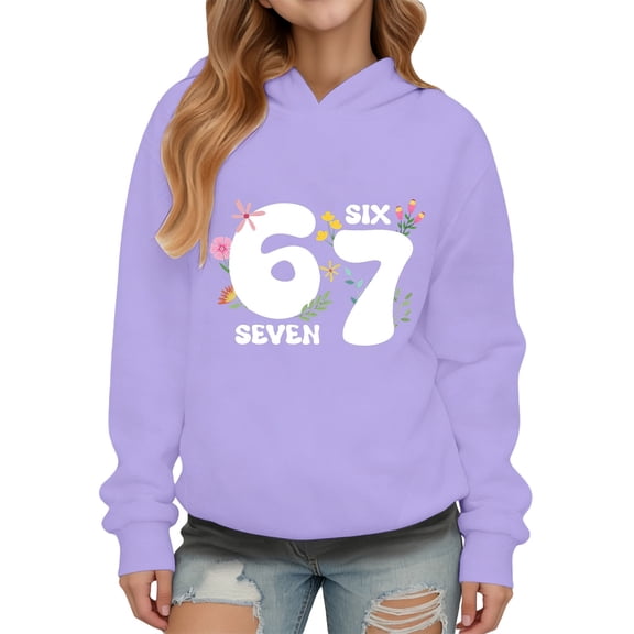 Kids Hoodies Sweatshirts 6 7 Six Seven Letter Sweatshirts Comfortable Boys Girls Fleece Tracksuit Warm 67 Pullover Hoodie Kids Outfit Cute 6 7 Printed Outfits Purple 150(10-11 Years)