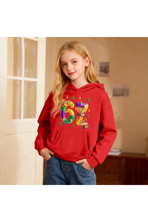 Kids Hoodies Sweatshirts 6 7 Six Seven Letter Sweatshirts Comfortable Carnival Print Girls Hooded Sweatshirt Soft Pullover With Pockets Playful Graphic Long Sleeve Top Red 100(18-24Months)