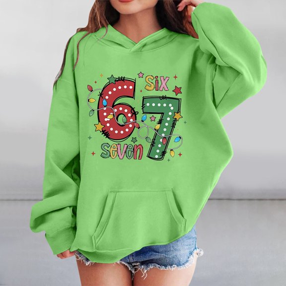 Kids Hoodies Sweatshirts 6 7 Six Seven Letter Sweatshirts Comfortable Cartoon Print Girls Hooded Sweatshirt Long Sleeve Pocket Pullover Soft Outerwear For Kids Youth Green 100(18-24Months)