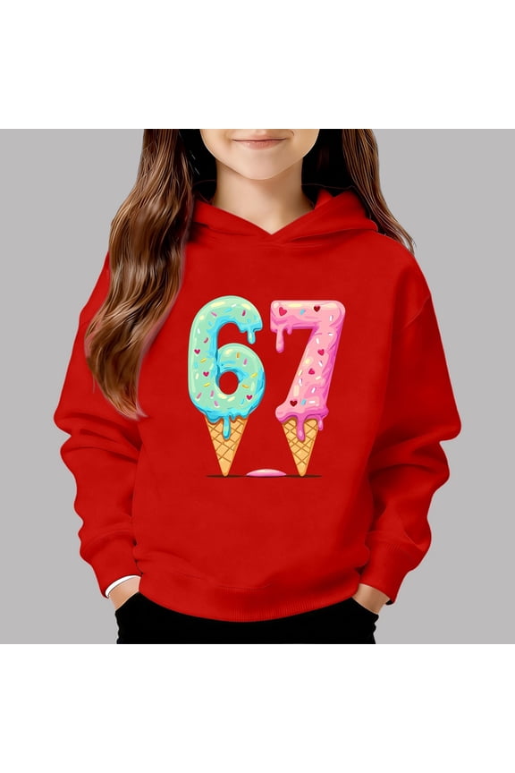 Kids Hoodies Sweatshirts 6 7 Six Seven Letter Sweatshirts Comfortable Girls' Printed Pullover Hoodie Soft Sweatshirt With Graphic Design For Play And School Wear Red 110(4-5 Years)