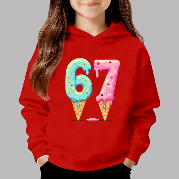 Kids Hoodies Sweatshirts 6 7 Six Seven Letter Sweatshirts Comfortable Girls' Printed Pullover Hoodie Soft Fleece Sweatshirt With Graphic Design For Play And School Wear Red 160(13-14 Years)