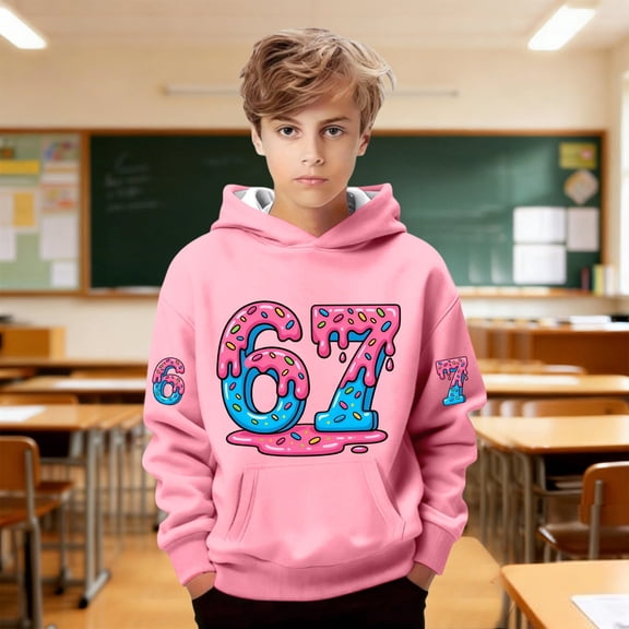 Kids Hoodies Sweatshirts 6 7 Six Seven Letter Sweatshirts Comfortable Kids' Graphic Print Hooded Sweatshirt For Boys And Girls Soft Fleece Pullover With Designs Playwear Pink 160(13-14 Years)