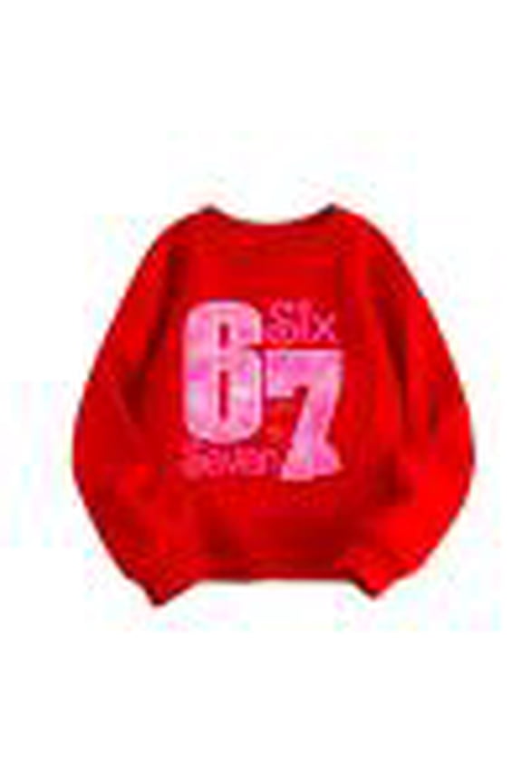 Kids Hoodies Sweatshirts Valentine'S Day Six Seven 67 Letter Print Kids' Printed Pullover Sweatshirt Long Sleeve Crewneck Casual Girls And Boys Soft Tops Red 160/(12-13 Years)
