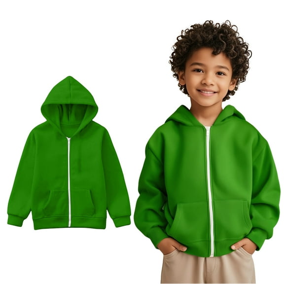 Kids Hoodies for Boys Girls Casual Long Sleeve Hoodies with Zipper Green Hooded Pocket Fall Winter Clothes 9-10 Years Toddler Girl Clothes