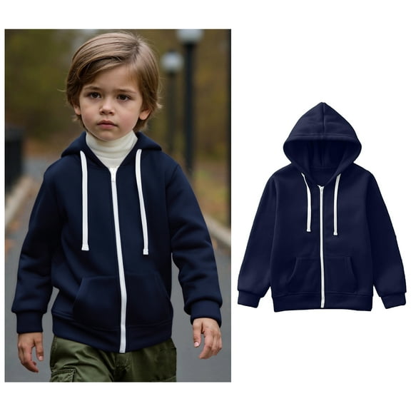 Kids Hoodies for Boys Girls Casual Long Sleeve Hoodies with Zipper Navy Hoodie Pocket kids Warm Fall Winter Clothes 6-7 Years Girl Clothes