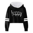 thumbnail image 1 of Kids Hoodies for Boys Girls Casual Pullover Hoodie with Letter Print and Striped Design for Teens Loose Fit Crop Top 4-5 Years Black, 1 of 3