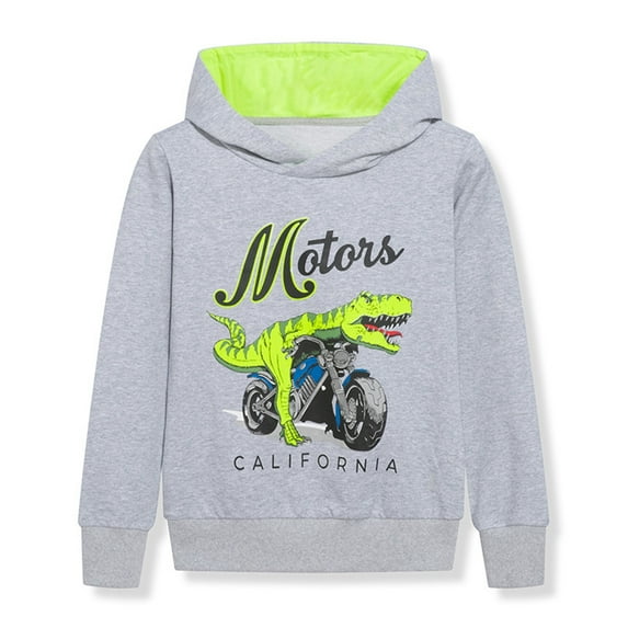 Kids Hoodies for Boys Girls Dinosaur Crewneck Hooded Pullover Top Long Sleeve Sweatshirt For Boys Outerwear Casual Play Outfits 9-10 Years Grey