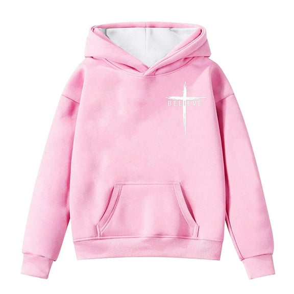 Zylarhe Boys Girls Sweatshirts Girls Winter Warm Pullover Hooded Sweatshirt With Pockets For Outdoor Activities And Casual Age 4 14 Years 12-13 Years Pink