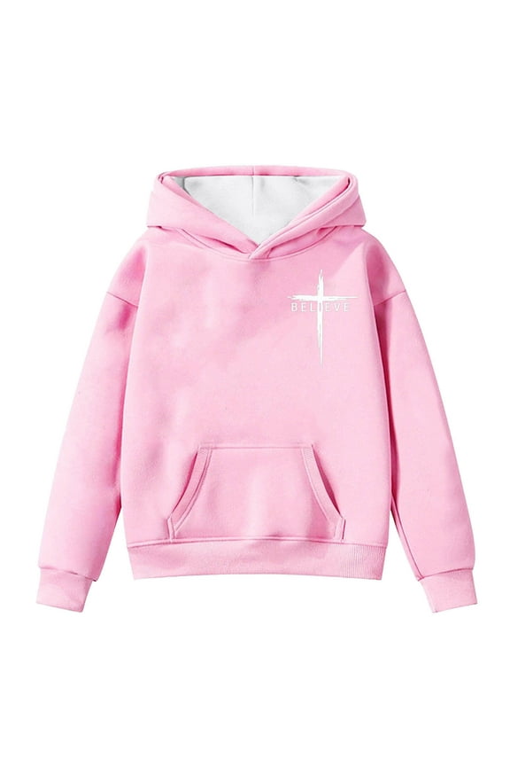 Boys Girls Sweatshirts Girls Winter Warm Pullover Hooded Sweatshirt With Pockets For Outdoor Activities And Casual Age 4 14 Years 12-13 Years Pink