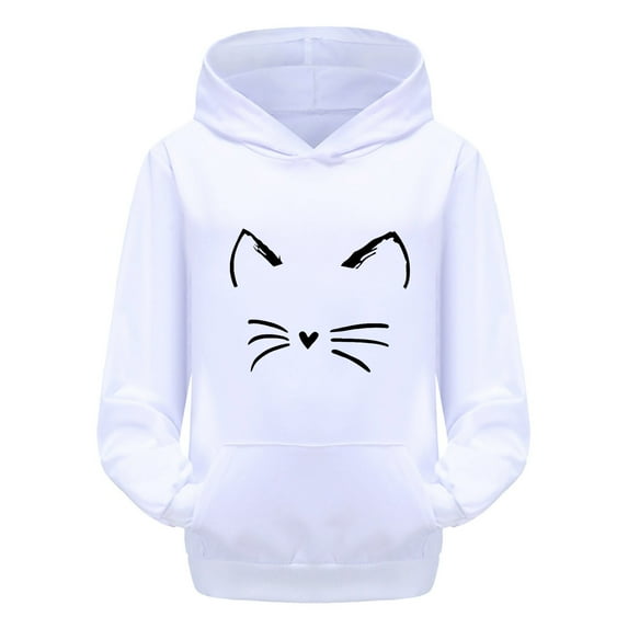 Kids Hoodies for Boys Girls Long Sleeve Cartoon Print Hooded Pullover Sweatshirt Warm Top Outerwear 3-4 Years White