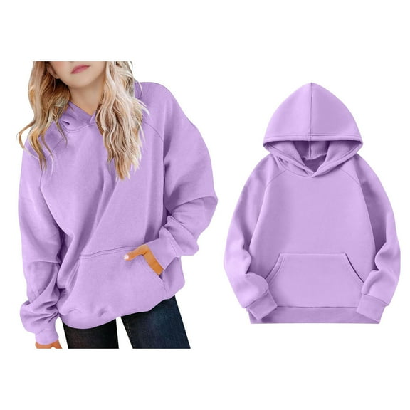 Kids Hoodies for Boys Kids Purple Hooded Long Sleeve Pullover Tops Winter Clothes Toddler Girl Clothes 7-8 Years