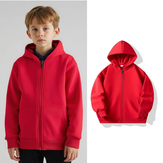 Kids Hoodies for Boys Kids Red Full-Zip Hoodies Long Sleeve Casual Basic Pullover Sweatshirt Hoodie Winter Clothes 7-8 Years Boy Clothes Kids Clothes