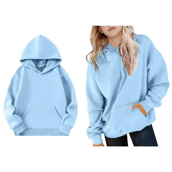 Kids Hoodies for Boys Light Blue Hoodies Long Sleeve Lightweight Pullover Tops Loose Sweatshirt Warm Fall Winter Clothes Girl Clothes 7-8 Years