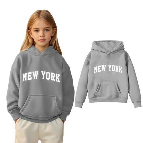 Kids Hoodies for Boys New York City Letter Print Hoodie Long Sleeve Hooded Sweatshirt Top Winter Clothes Toddler Girl Clothes 5-6 Years Kids Clothes