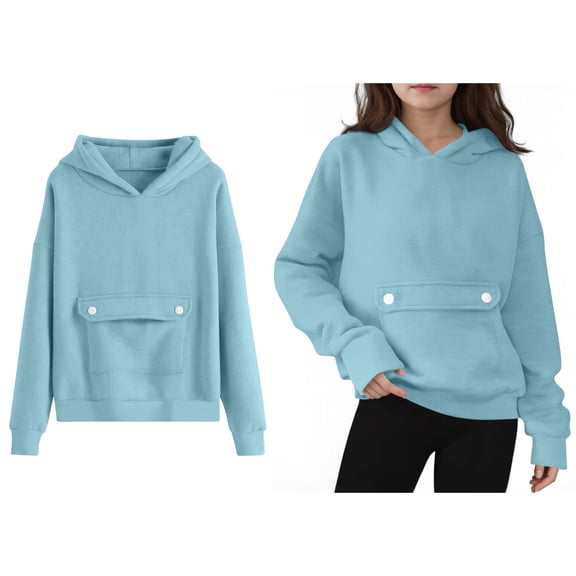 Kids Hoodies for Girls Blue Hoodie Long Sleeve Hooded Sweatshirt Top Fall Winter Clothes Size 4-5 Years Girls Clothes