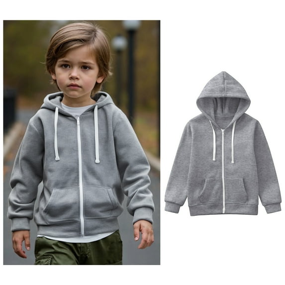 Kids Hoodies for Girls Boys Zip up Long Sleeve Hooded Sweatshirt Top Grey Hooded with Pocket Fall Clothes Kids Clothes Girls Size 6-7 Years