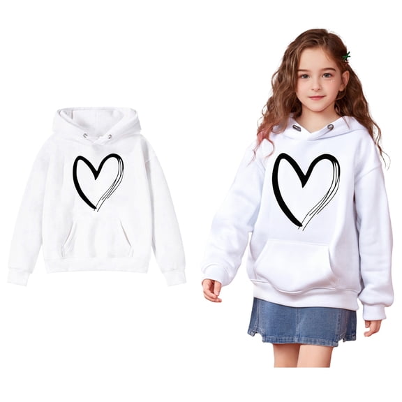 Kids Hoodies for Girls Heart-patterned Hoodie Casual Long Sleeve Classic Hoodie Warm Fall Winter Clothes Kids Girl Clothes 4-5 Years