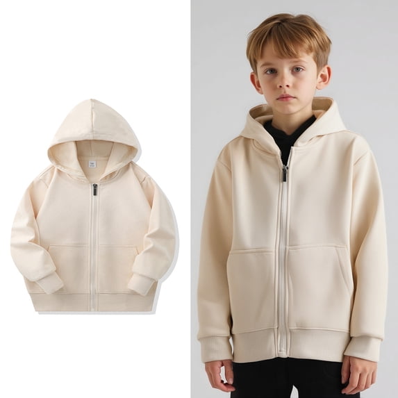 Kids Hoodies for Girls Kids Beige Full-Zip Hoodie Long Sleeve Hooded Sweatshirt Top Fall Winter Clothes Toddler Girl Clothes 8-9 Years Kids Clothes