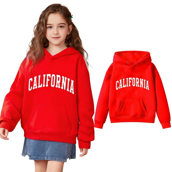 Kids Hoodies for Girls Kids California Letter Print Hoodies Long Sleeve Pullover Tops Fall Winter Clothes Toddler Boys Clothes 4-5 Years Kids Clothes