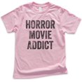 thumbnail image 1 of Kids Horror Movie Addict T-shirt, Youth Kids Boy Girl T-Shirt, Halloween T-shirt, Horror Movie T-shirt, Light Pink, X-Large, 1 of 4