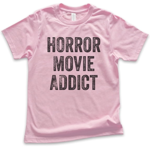 Kids Horror Movie Addict T-shirt, Youth Kids Boy Girl T-Shirt, Halloween T-shirt, Horror Movie T-shirt, Light Pink, X-Large