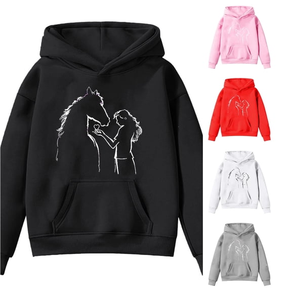 Kids Horse Print Long Sleeve Hoodie Casual Pullover Sweatshirt For Children
