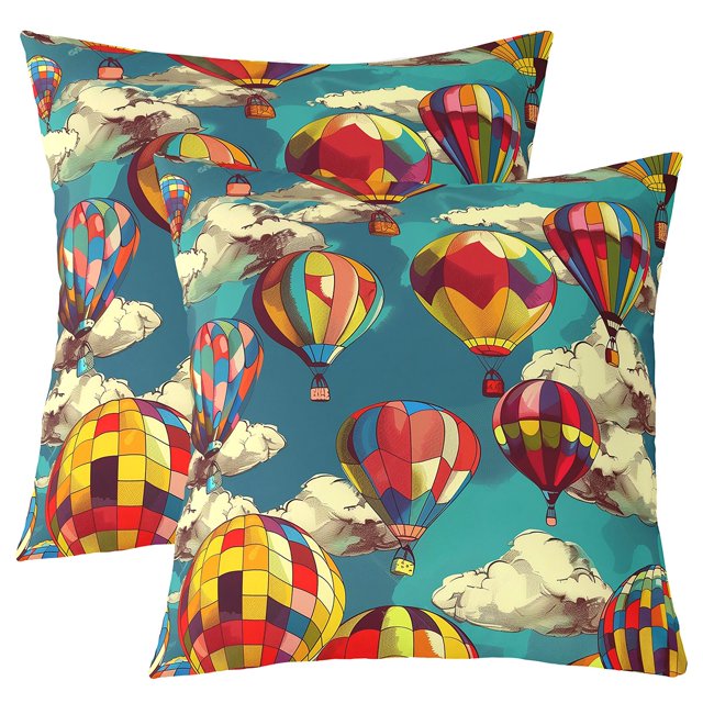 Kids Hot Air Balloon Set Of 2 Throw Pillow Covers Rainbow Balloon