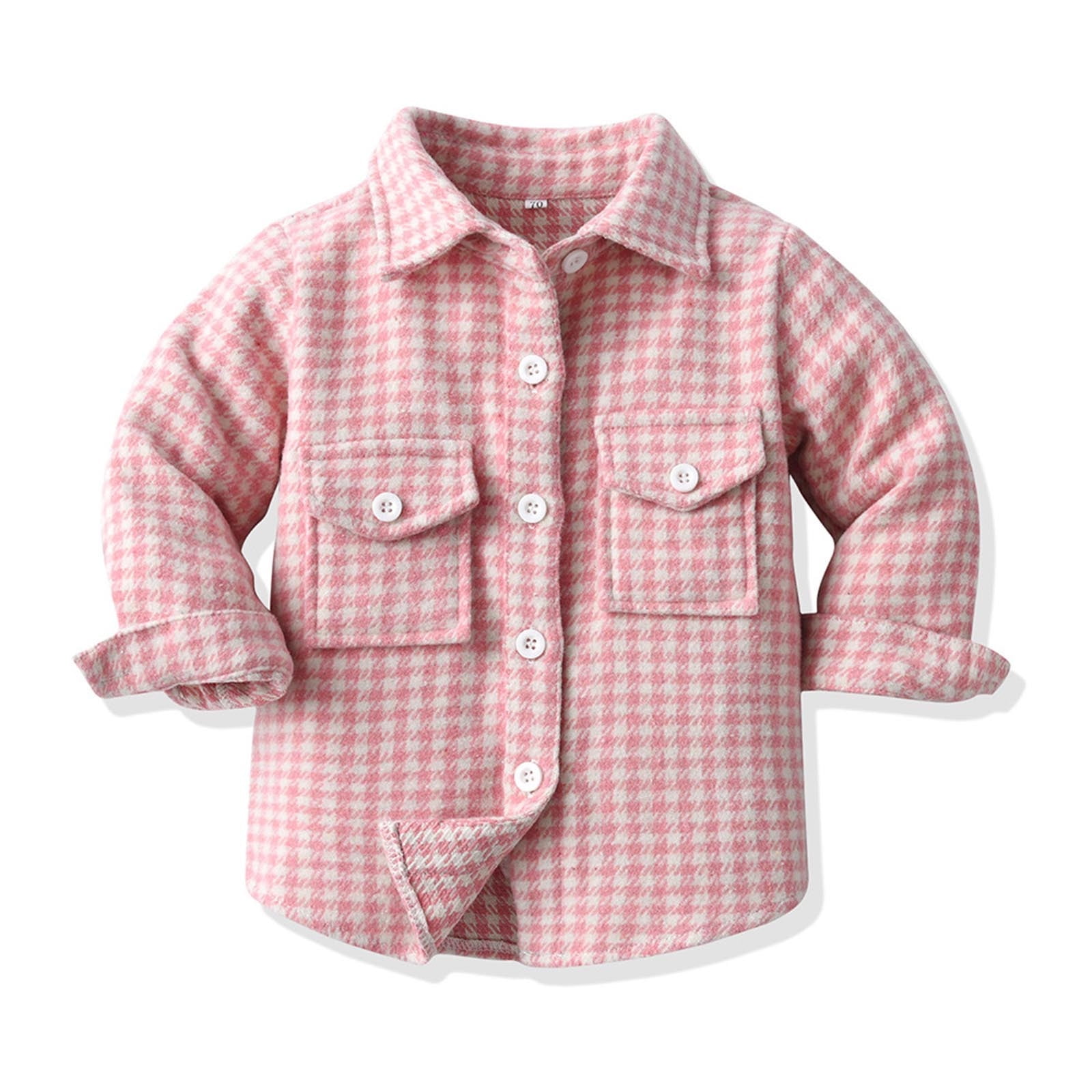 Kids Houndstooth Plaid Lapel Shirt Jacket, Unisex Button-Down Shacket ...