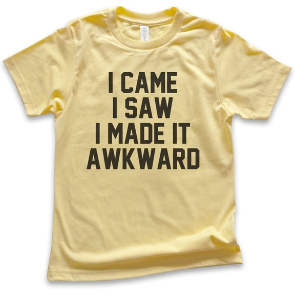 Kids I Came I Saw I Made It Awkward T-shirt, Youth Kids Boy Girl T-Shirt, Funny Awkward Shirt, Nerdy Geek Shirt, Yellow, Medium