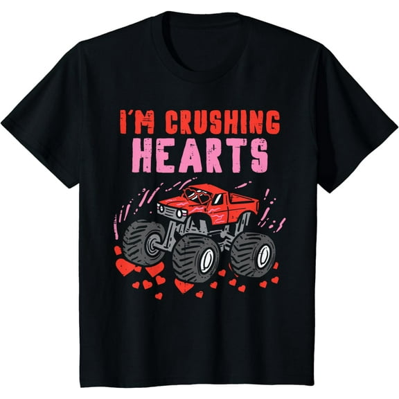 Kids I Crush Hearts Monster Truck Toddler Boys Valentines Day T-Shirt