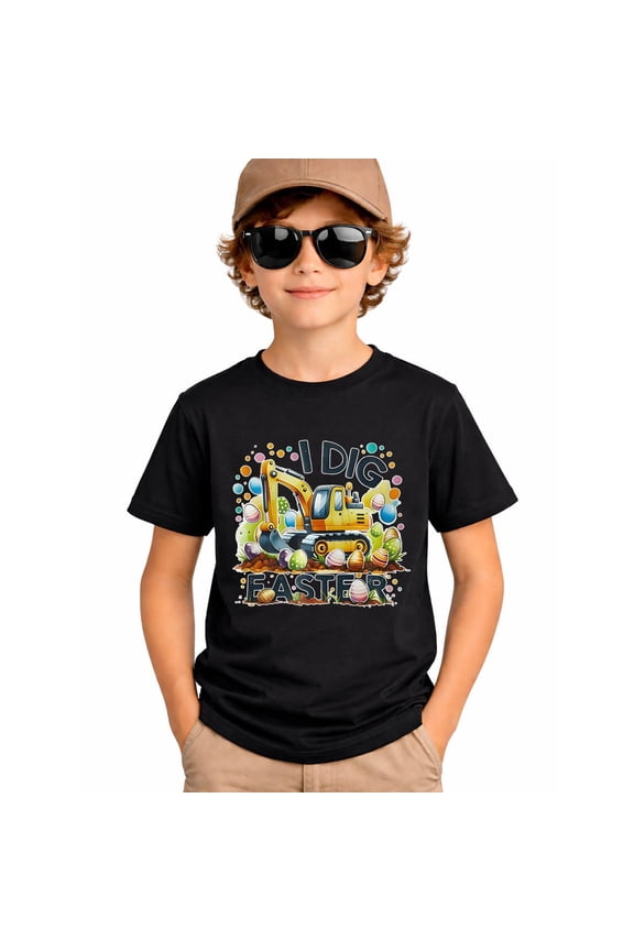 Kids I Dig Easter Excavator T-Shirt, Construction Truck Graphic Tee