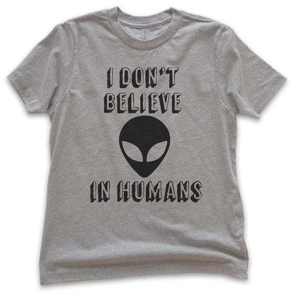 Kids I Don't Believe In Humans T-shirt, Youth Kids Boy Girl T-Shirt, Funny Alien T-shirt, UFO Shirt, Dark Heather Gray, Large