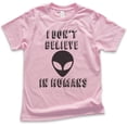 thumbnail image 1 of Kids I Don't Believe In Humans T-shirt, Youth Kids Boy Girl T-Shirt, Funny Alien T-shirt, UFO Shirt, Light Pink, Small, 1 of 4
