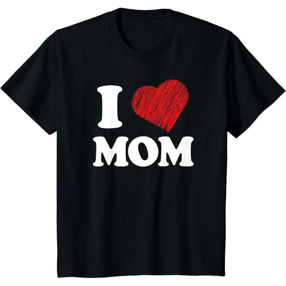 Kids I Love Mom T-ShirtMen's and women's gift, black and white T-shirt, size: Extra large S-4XL
