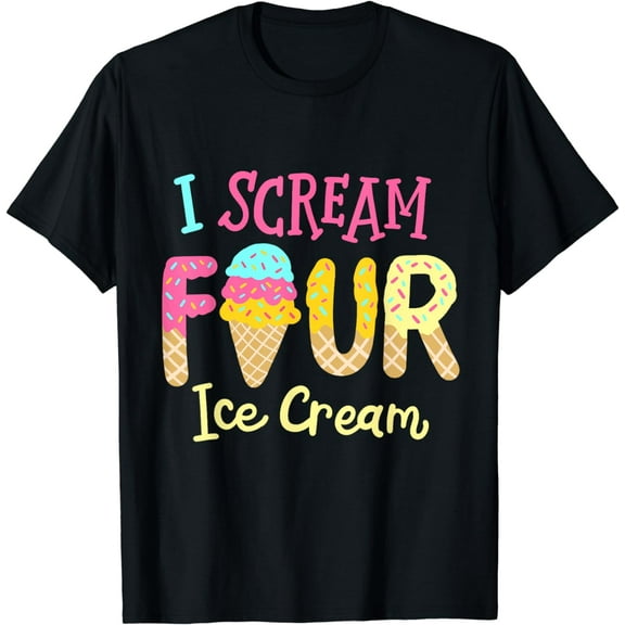 Kids I Scream Four Ice Cream Girls 4th Birthday T-Shirt