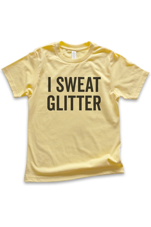 Kids I Sweat Glitter Shirt, Youth Kids Girl T-Shirt, Workout Shirt, Exercise Shirt, Glitter Shirt, Yellow, Small