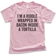 thumbnail image 1 of Kids I'm A Riddle Wrapped In Bacon T-shirt, Youth Kids Boy Girl T-Shirt, Bacon Shirt, Taco Shirt, Light Pink, Small, 1 of 4