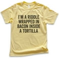 thumbnail image 1 of Kids I'm A Riddle Wrapped In Bacon T-shirt, Youth Kids Boy Girl T-Shirt, Bacon Shirt, Taco Shirt, Yellow, Small, 1 of 4