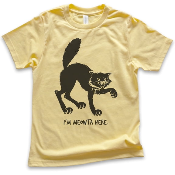 Kids I'm Meowta Here Cat Shirt, Youth Kids Boy Girl T-Shirt, Halloween Shirt, Black Cat Shirt, Cat Shirt, Yellow, Large