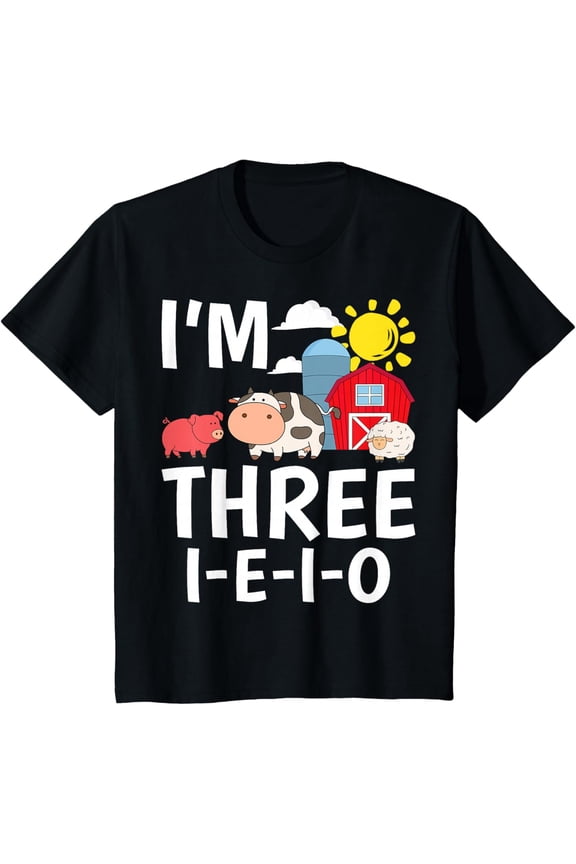 Kids I'm Three I-E-I-O 3 Years Old Farm Animal Birthday Boys T-Shirt