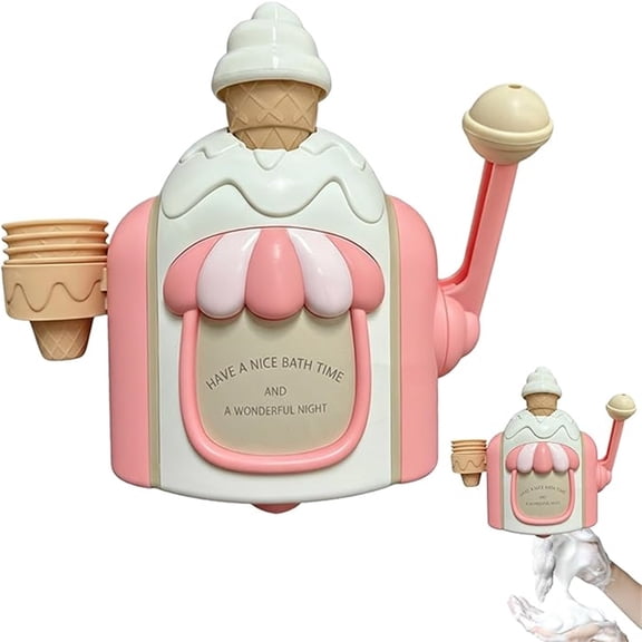 Kids Ice Cream Bubble Machine for Bath Time, Manual Bubble Maker with Ice Cream Cone Design, Fun Bathtub Water Toy for Toddlers & Preschoolers
