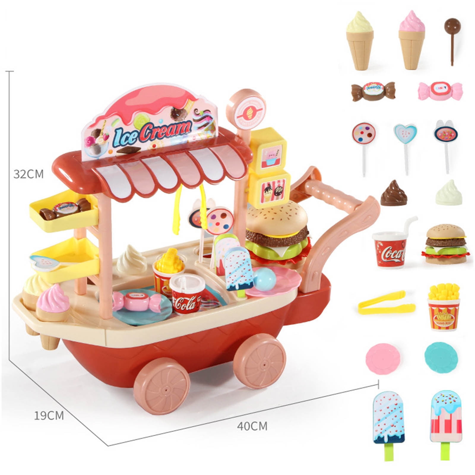 Carrito De Helados De Madera I'm Toy, Juguete Multifuncional Para Niños De 1 Año, Ecológico, Con Clasificador De Formas Y Ruedas De Goma