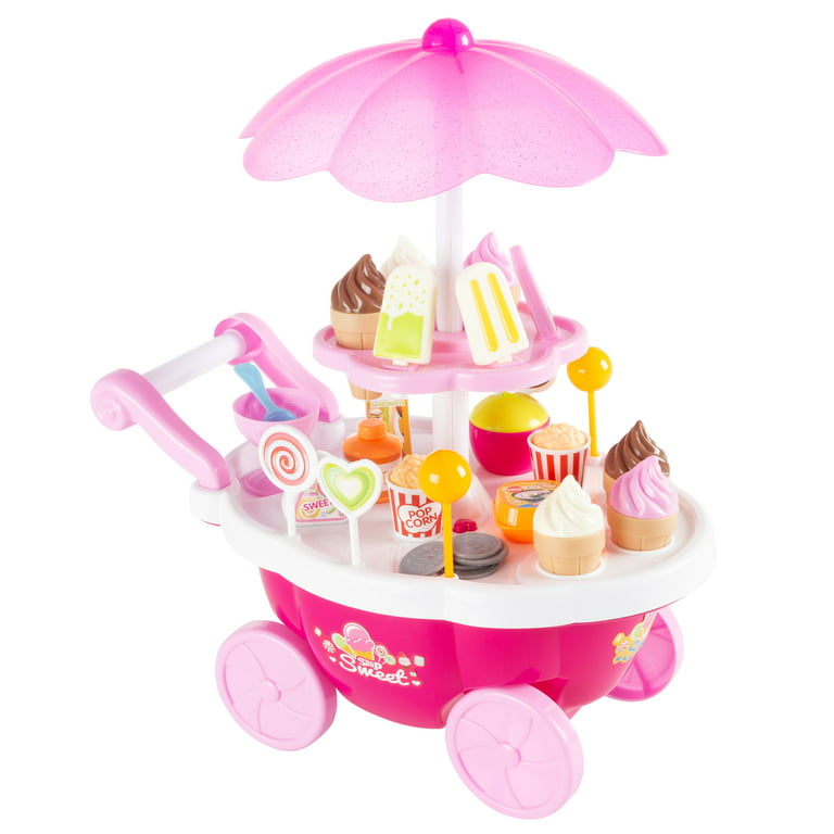 Pretend Play With Food Cart, Kid Selling Tiny Ice Cream